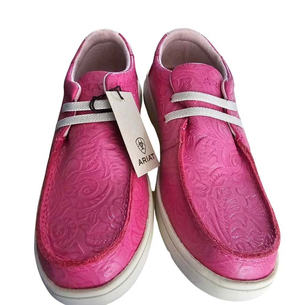 Ariat Hilo Kids Pink Embossed Leather Floral Loafers NEW US 4M